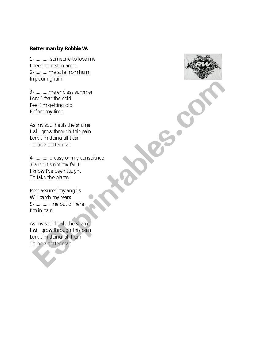 better man by Robbie Williams worksheet