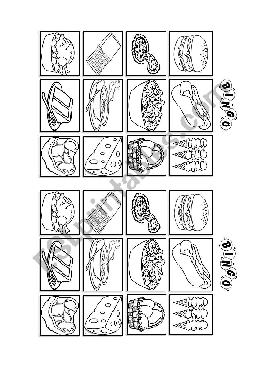 Food bingo  worksheet