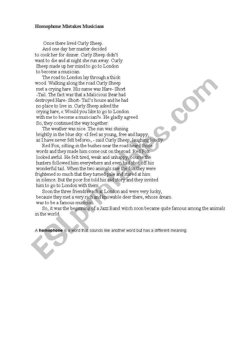 Homophpnes worksheet