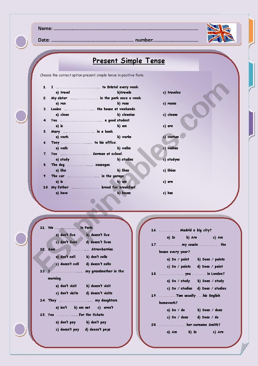 Present Simple Tense worksheet