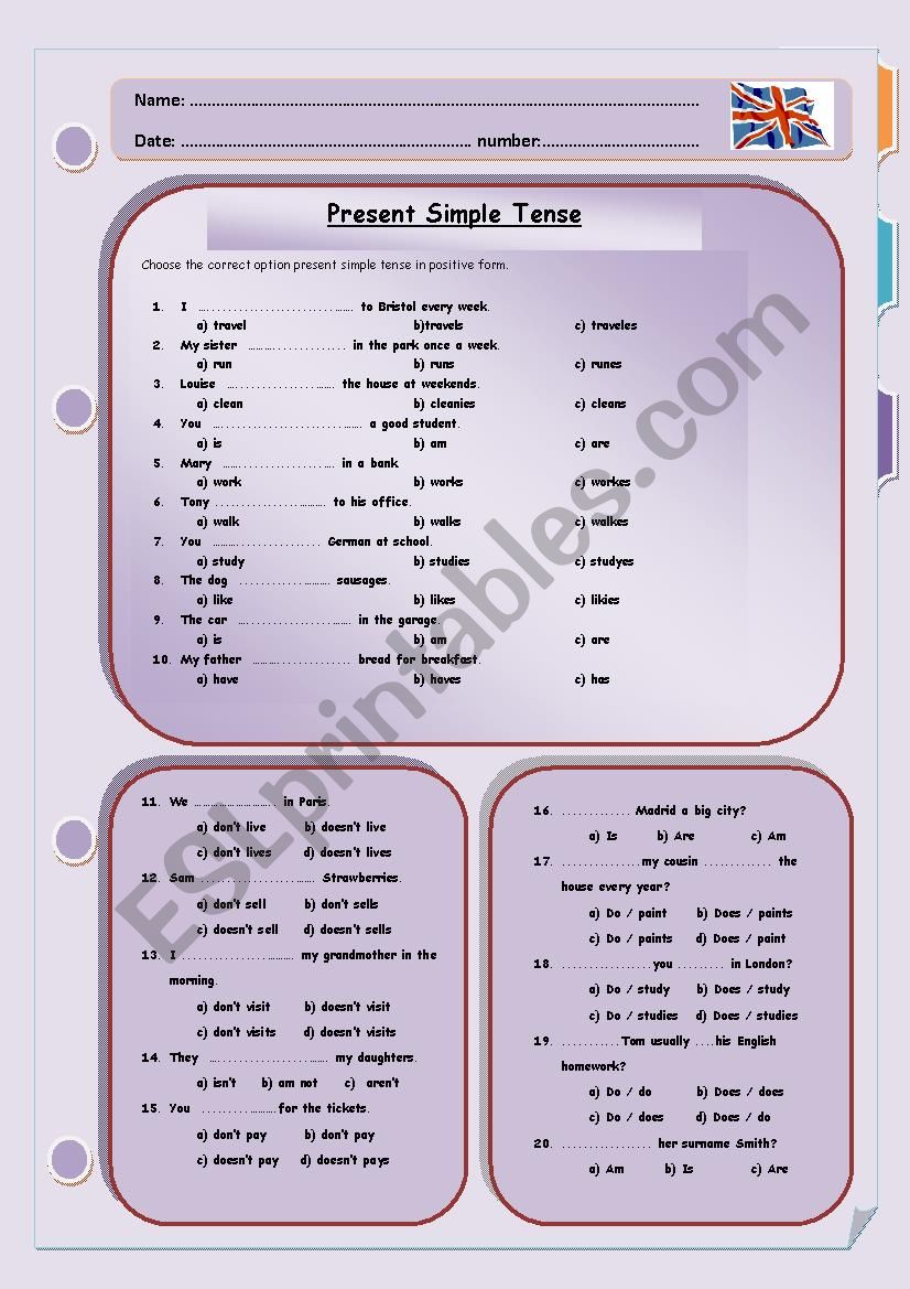 Present Simple Tense worksheet