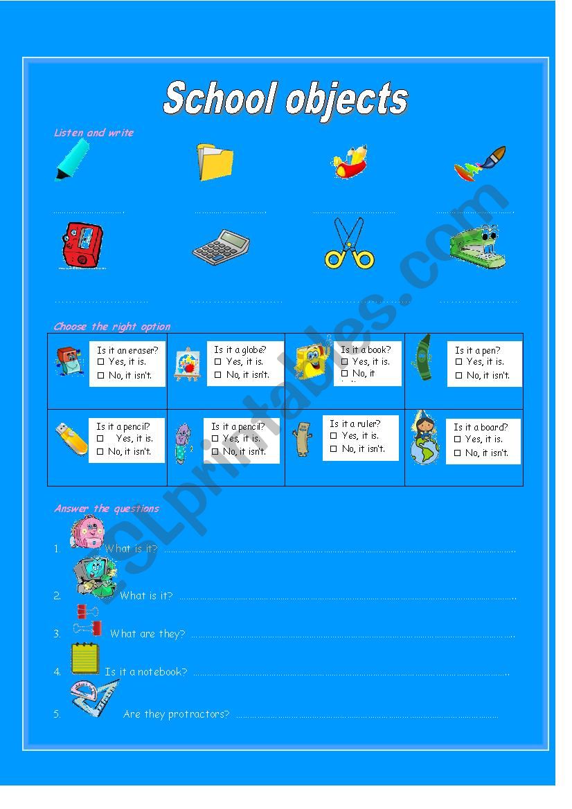 School Objects worksheet