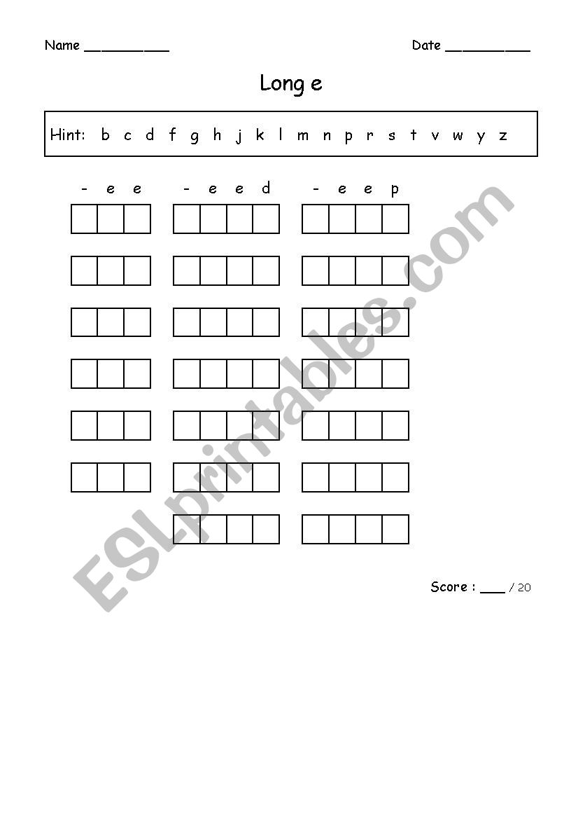 CVV/CVVC Words worksheet