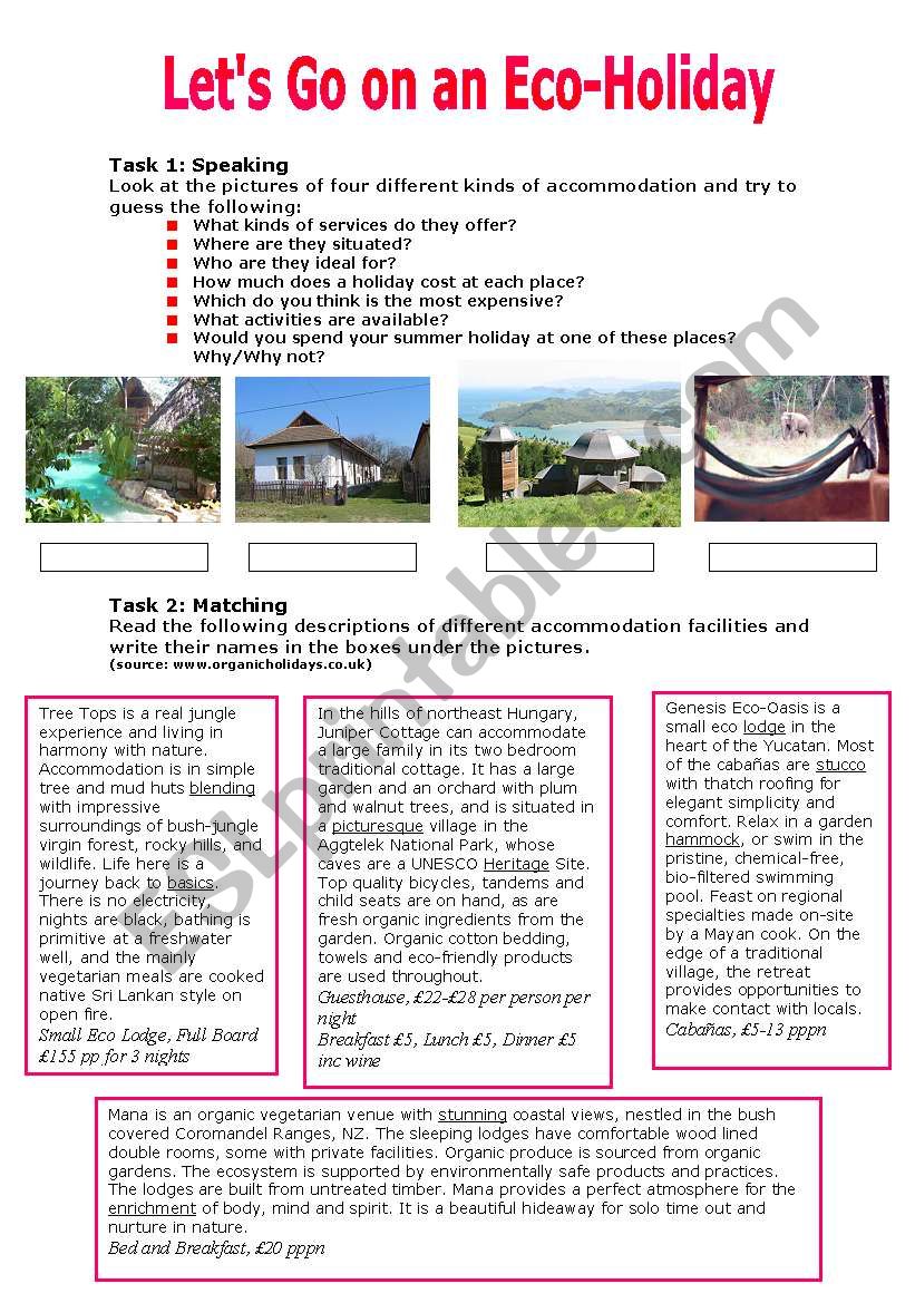LetÂ´s Go on an Eco-Holiday worksheet