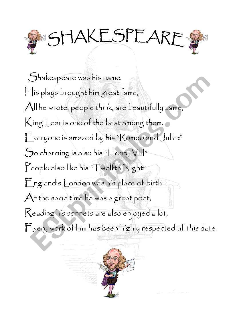 shakespeare worksheet