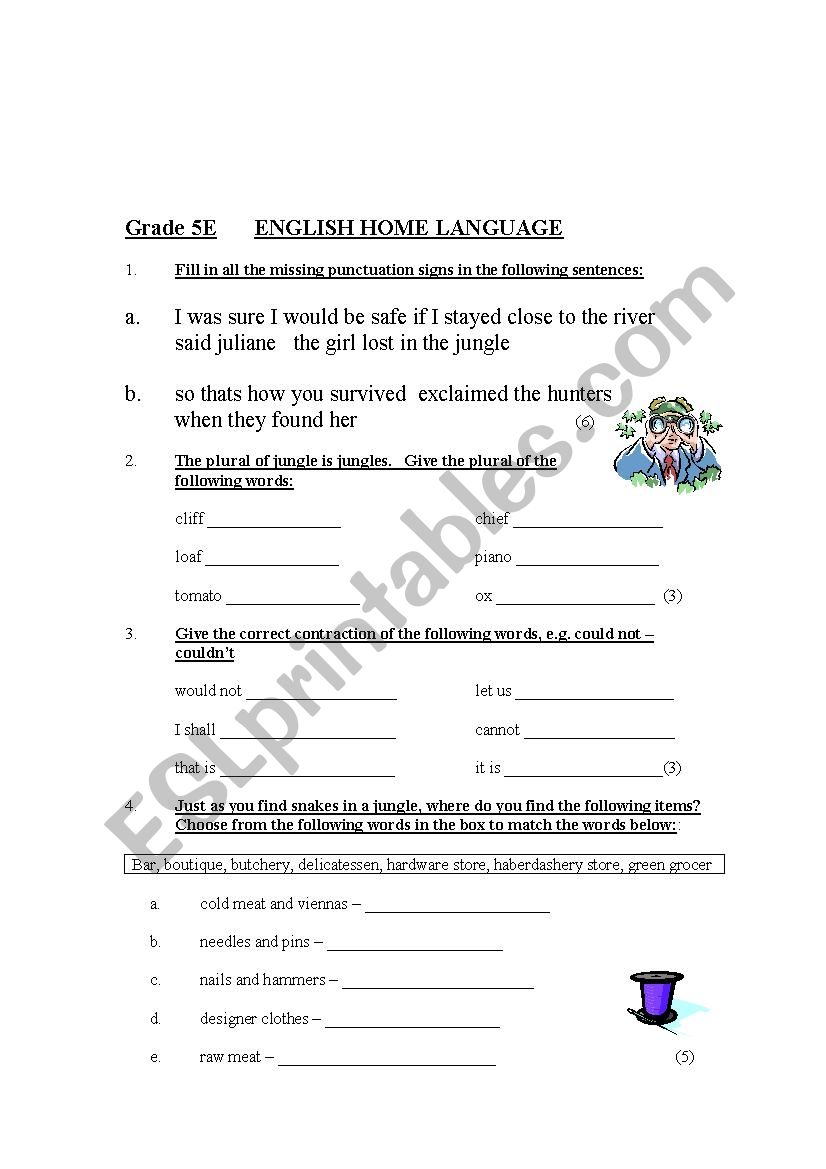 Grammar revision test worksheet