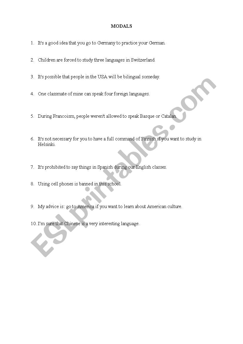 Simple Modal verbs rephrasing worksheet