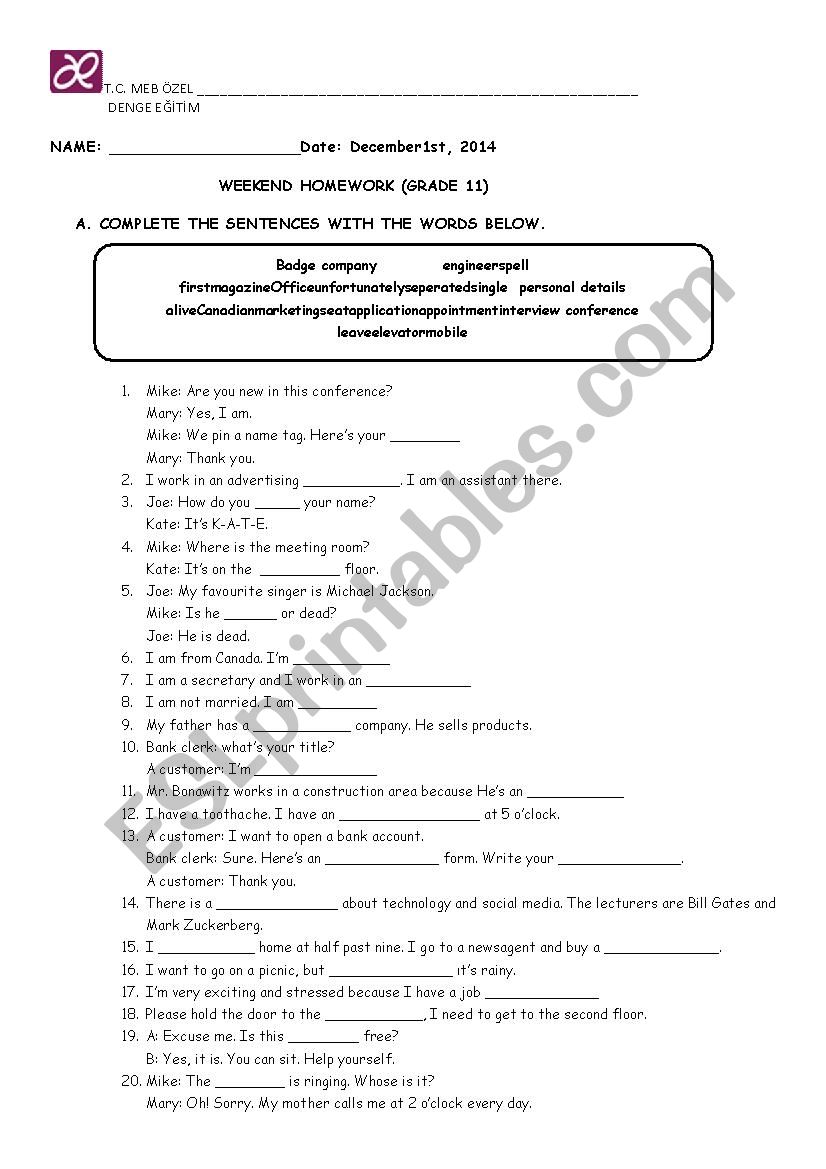 VOCABULARY & PRESENT SIMPLE worksheet