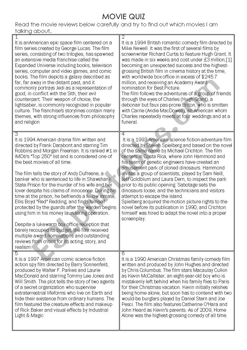 MOVIE QUIZ II worksheet