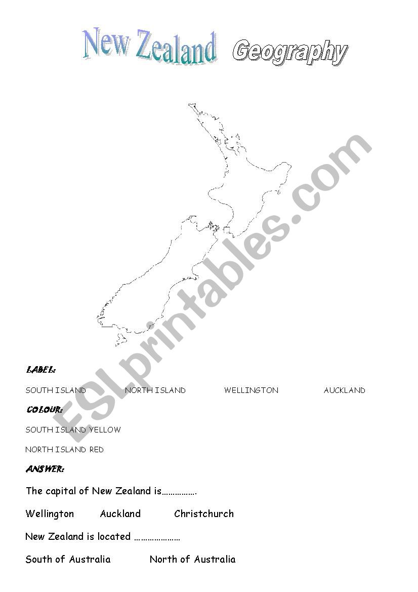 New Zealand Geography worksheet