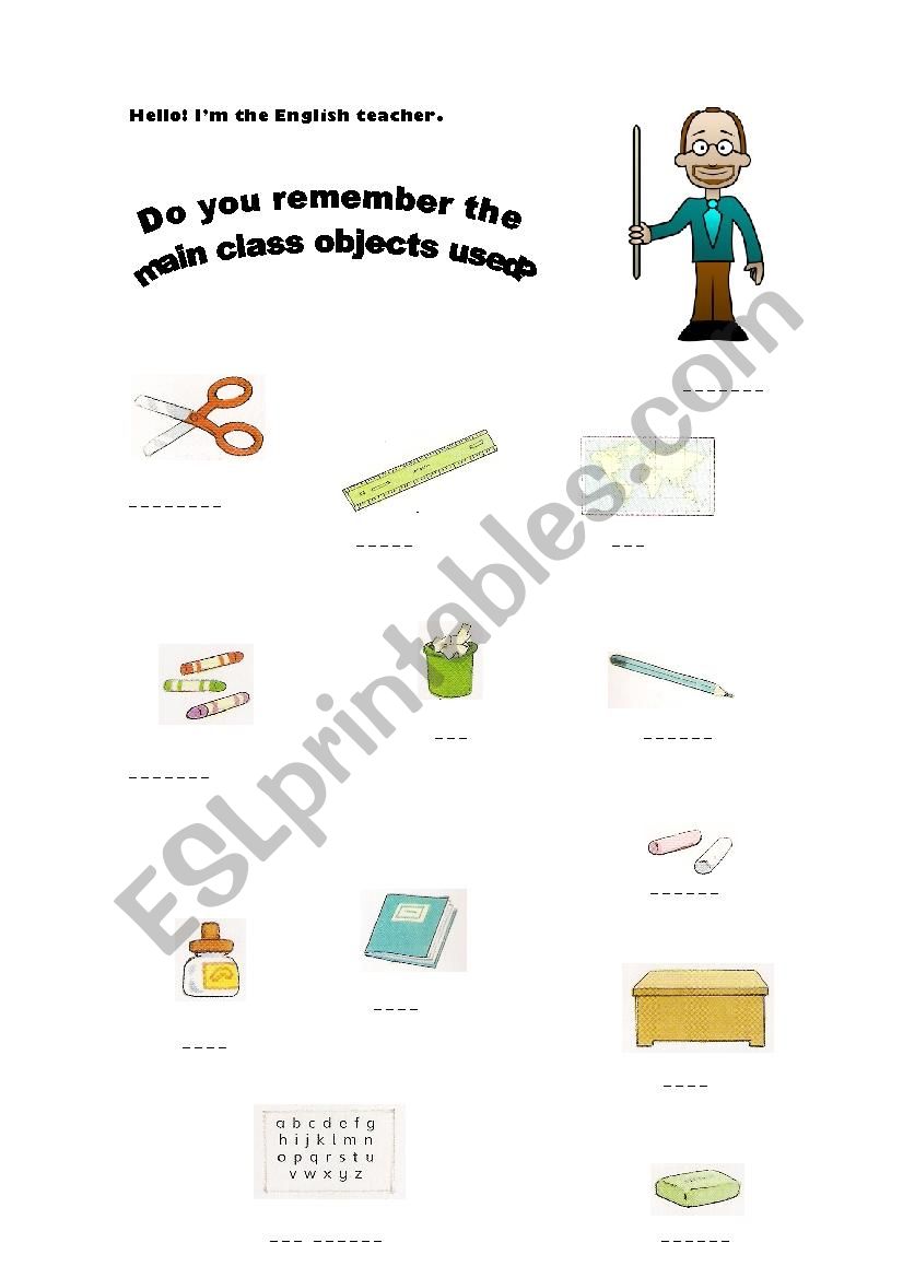 Classroom objects worksheet