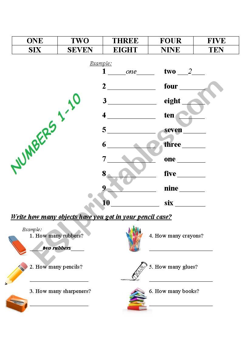 Numbers 1-10 worksheet