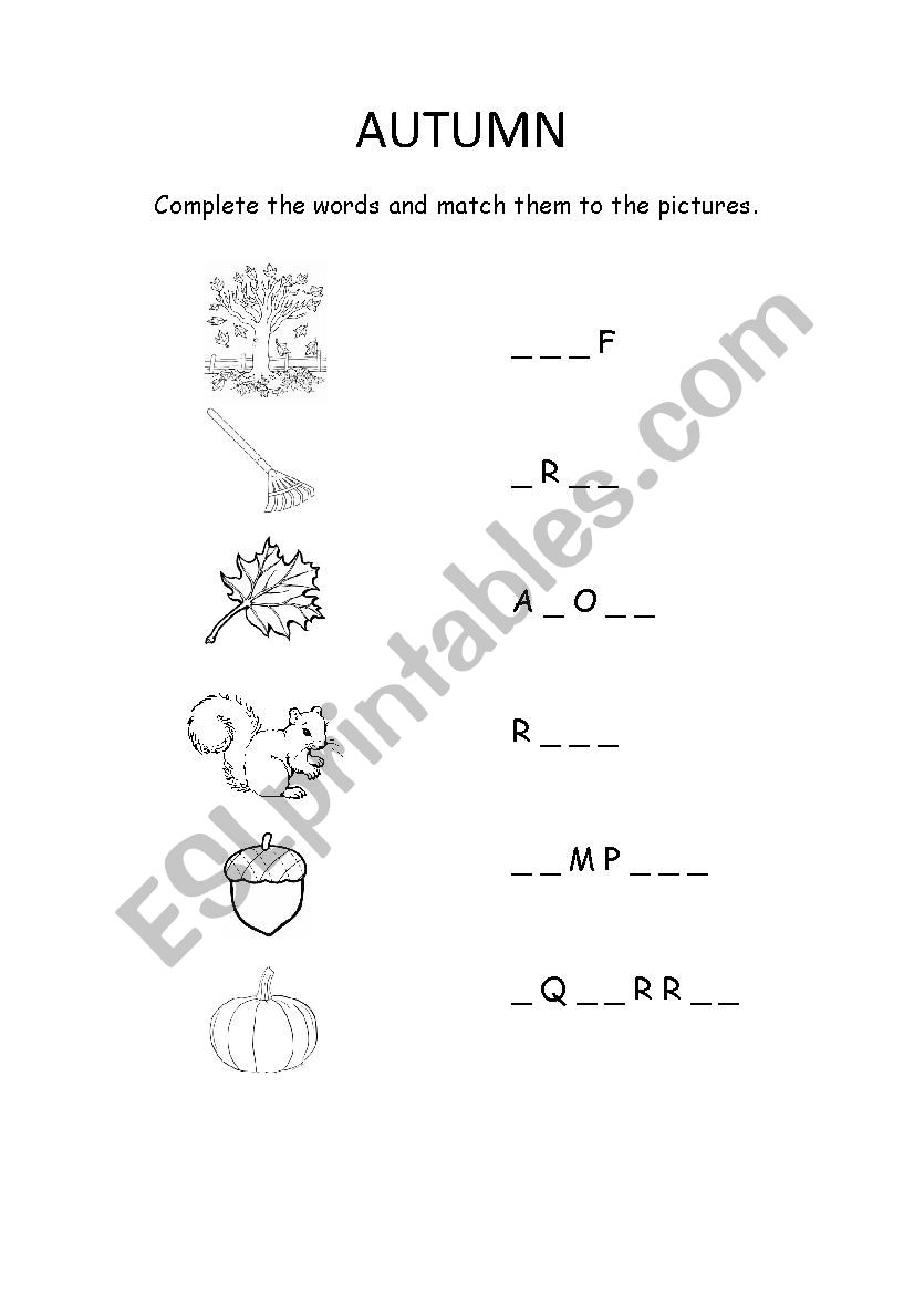 Autumn: complete and match worksheet
