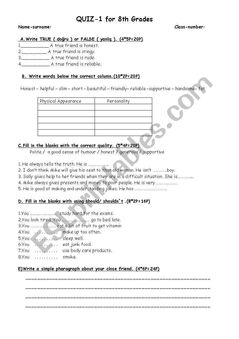 friendship worksheet