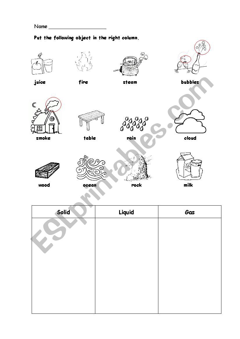 Matter of State worksheet