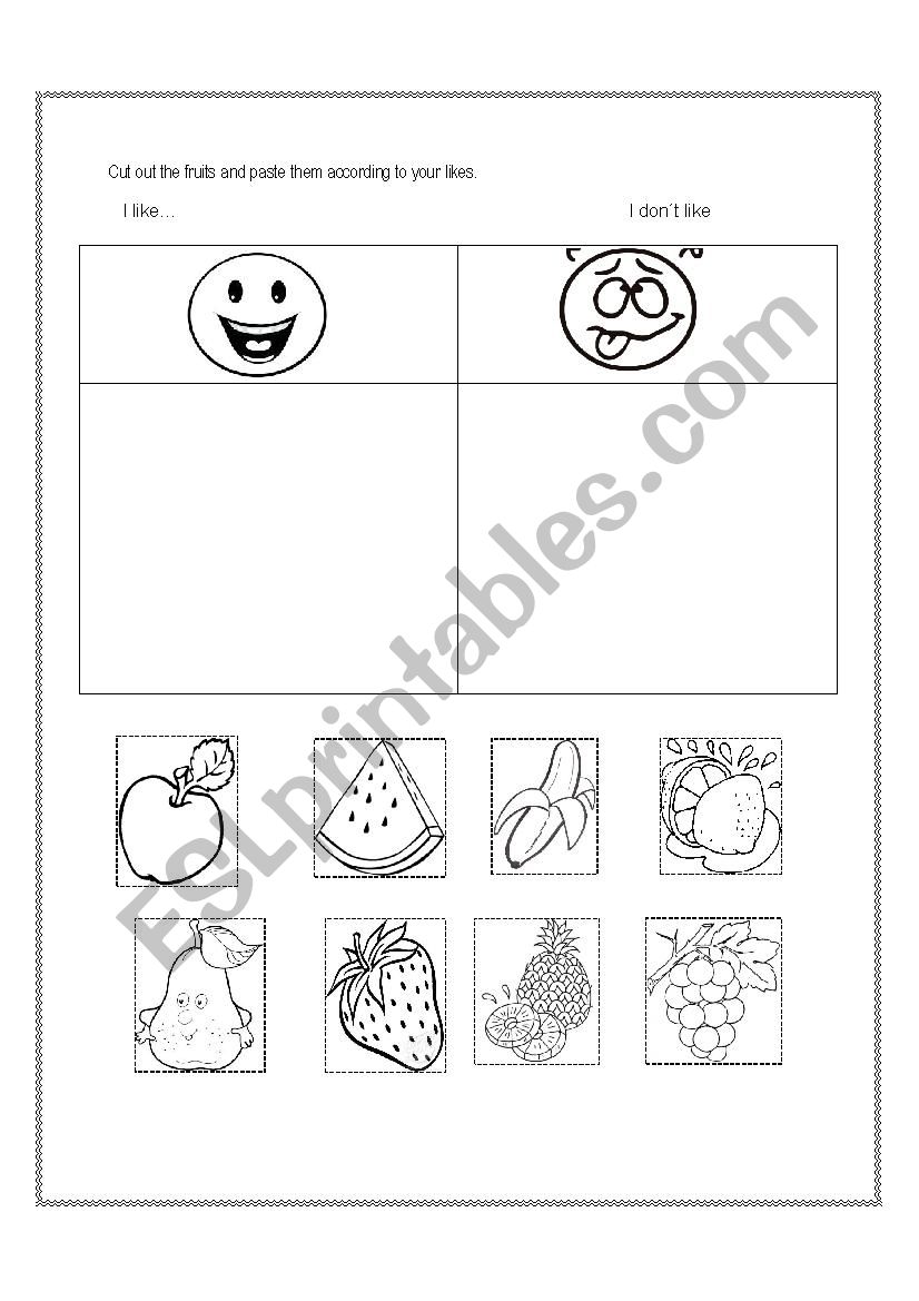 Fruits likes and dislikes  worksheet