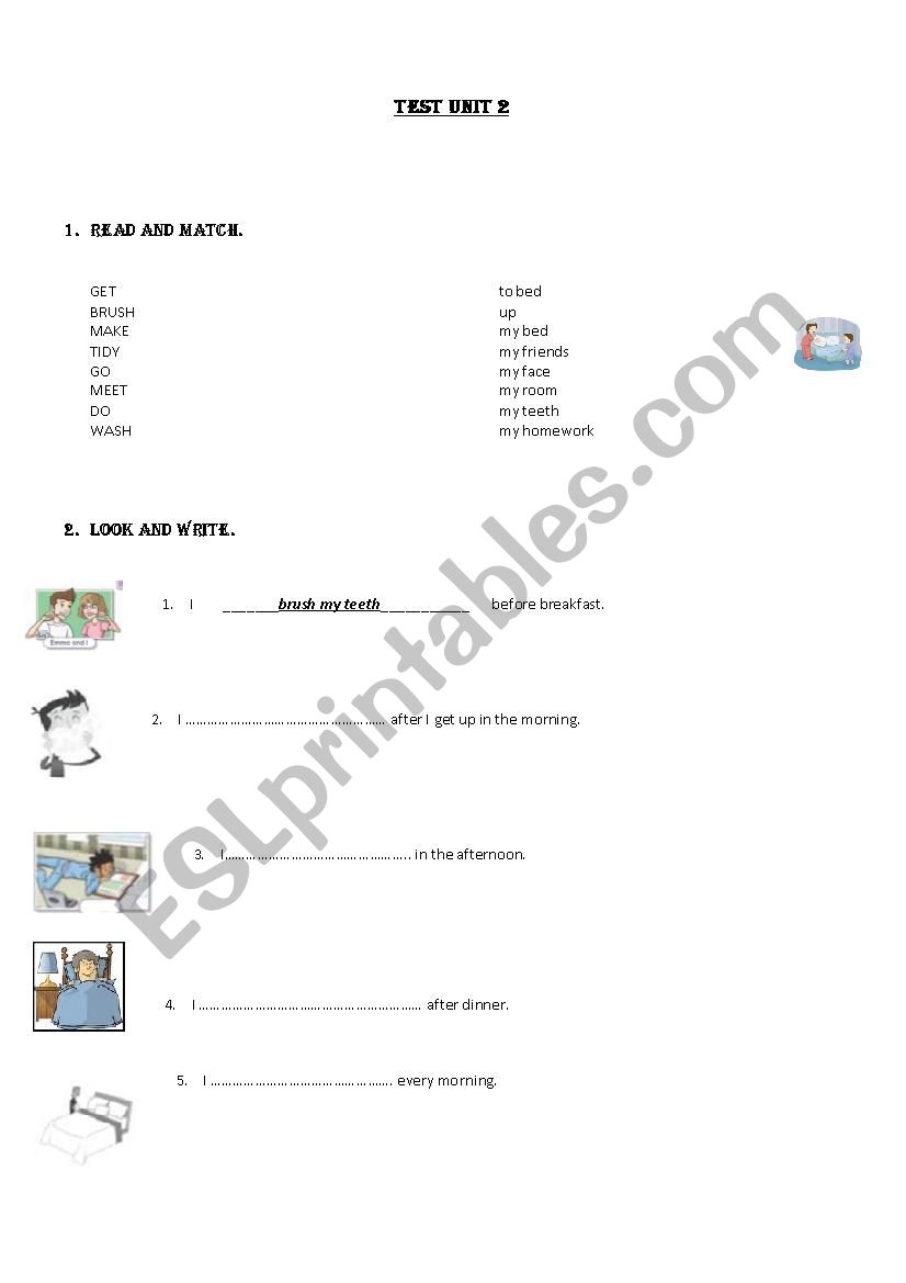 Test on present simple + possessive adjectives + vocabulary about daily activities