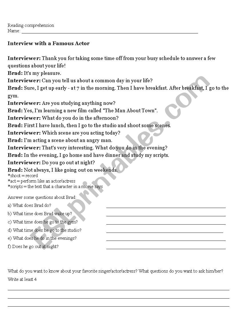 Easy Reading Comprehension worksheet