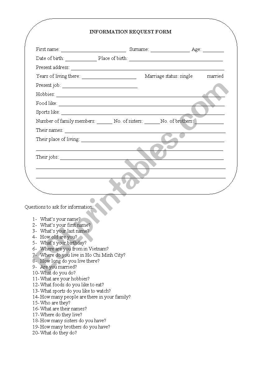 Speaking practice worksheet