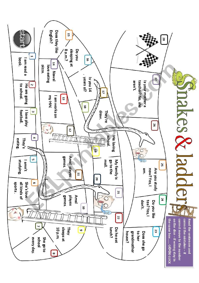 Snakes and ladders  worksheet