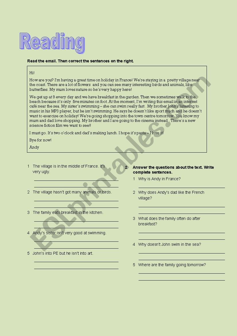 reading and writing skills worksheet