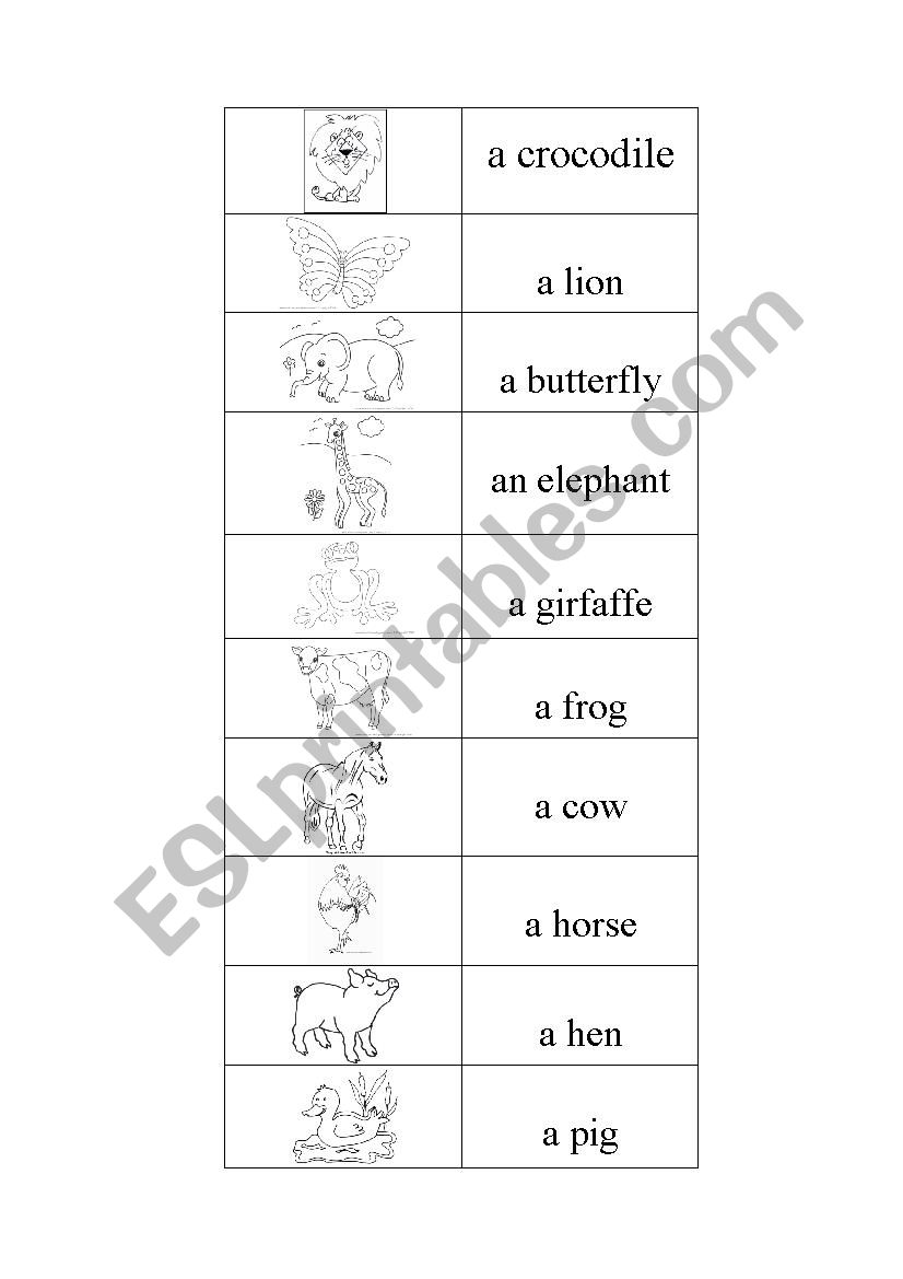 Animals domino worksheet