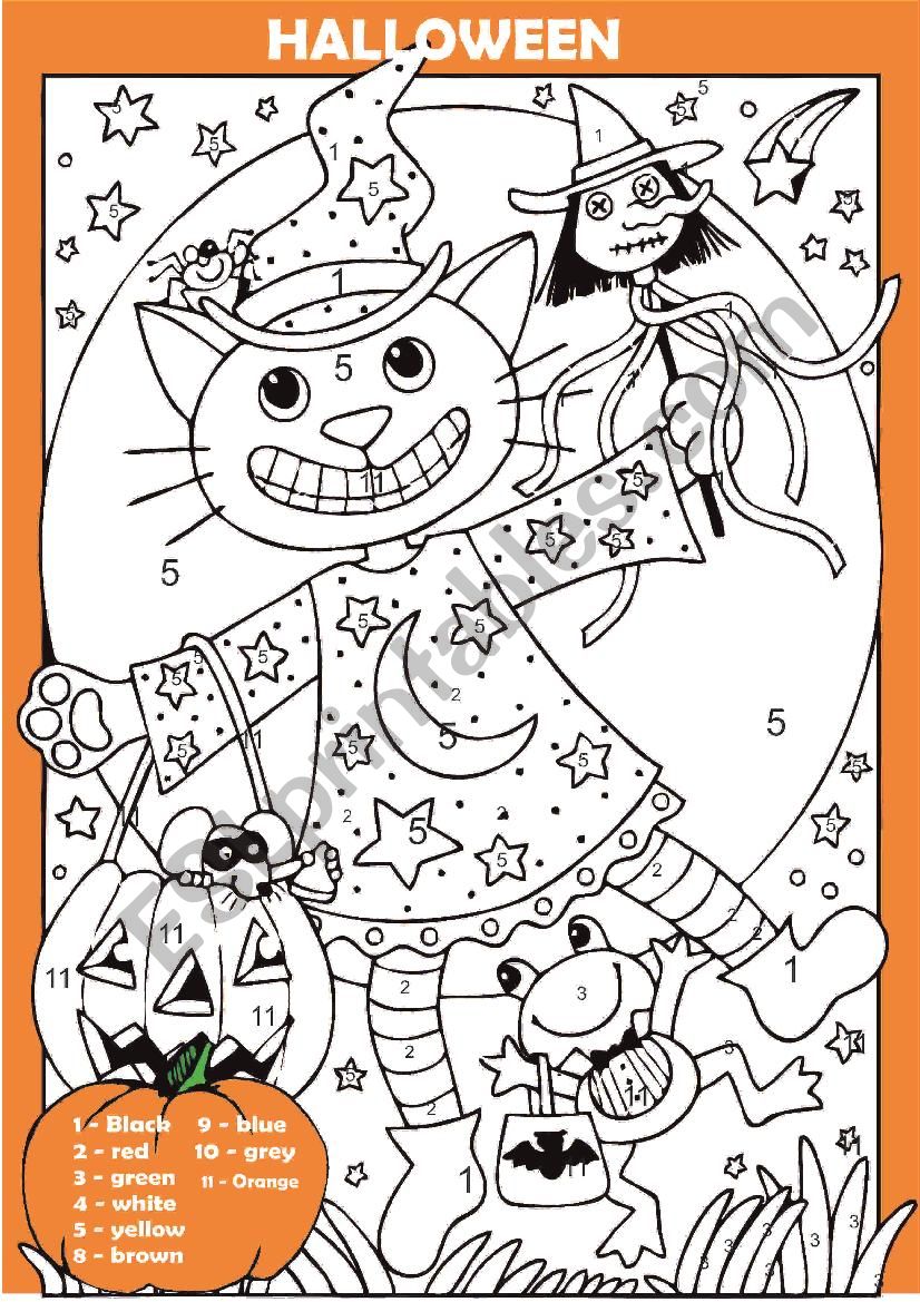halloween colour by number worksheet
