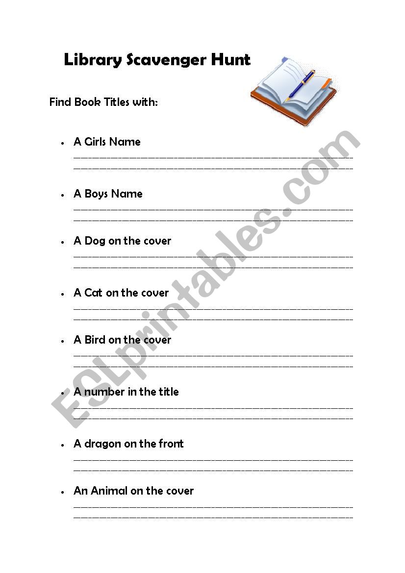 Library Scavenger Hunt worksheet