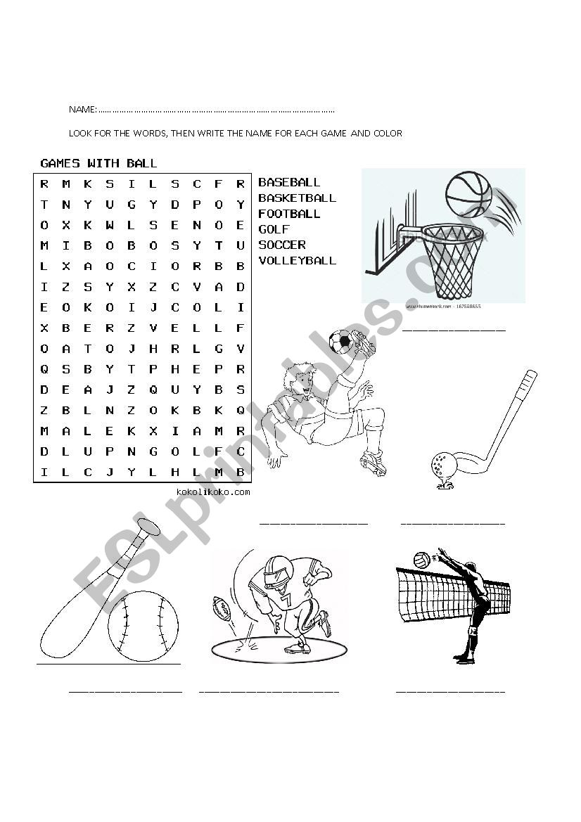 games with balls worksheet