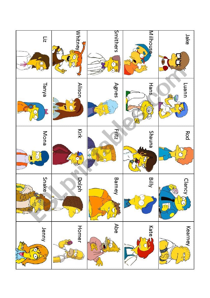 Simpsons Guess Who Game worksheet