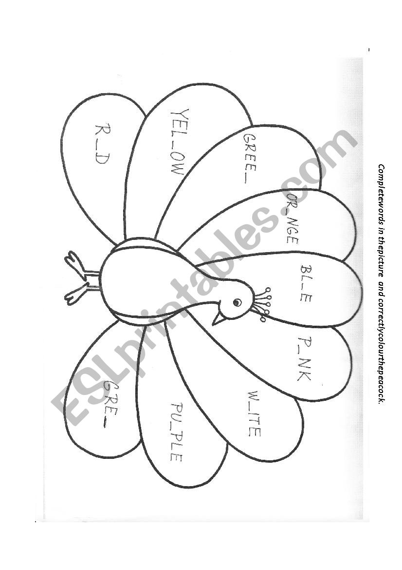 Colour the peacock worksheet