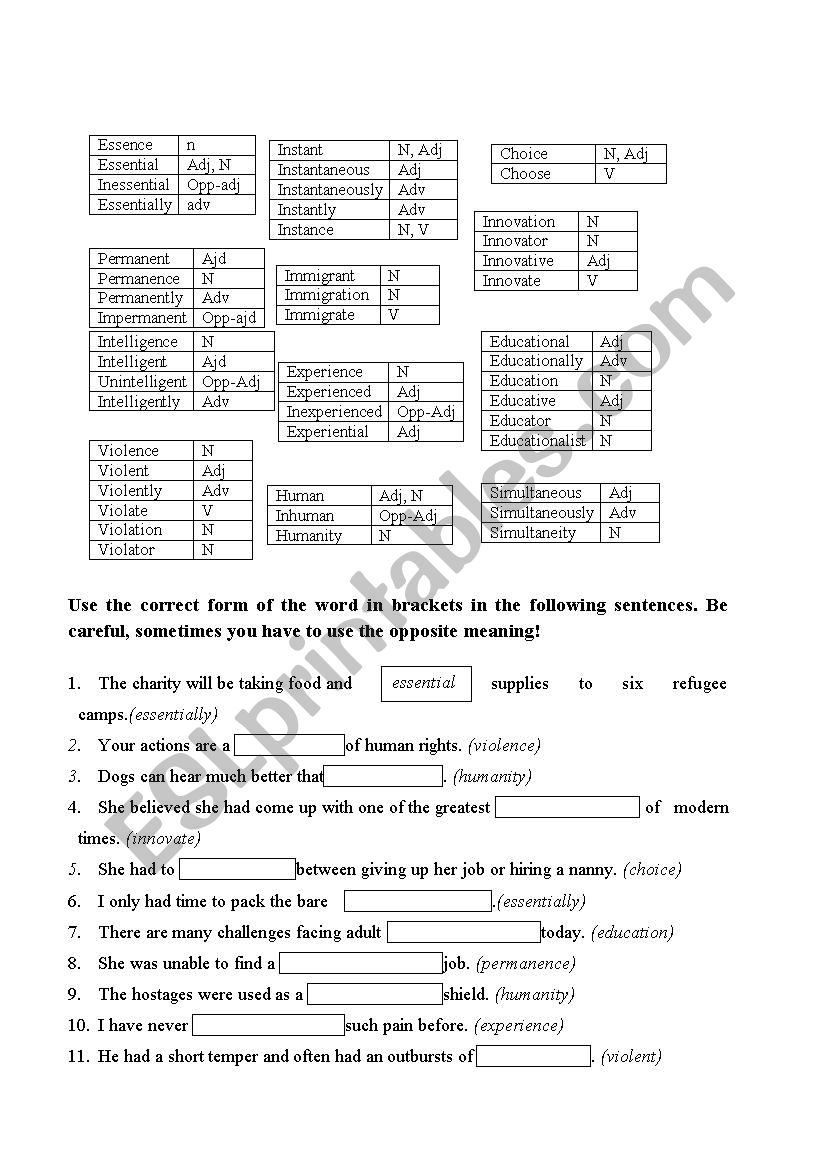 Word Formation worksheet