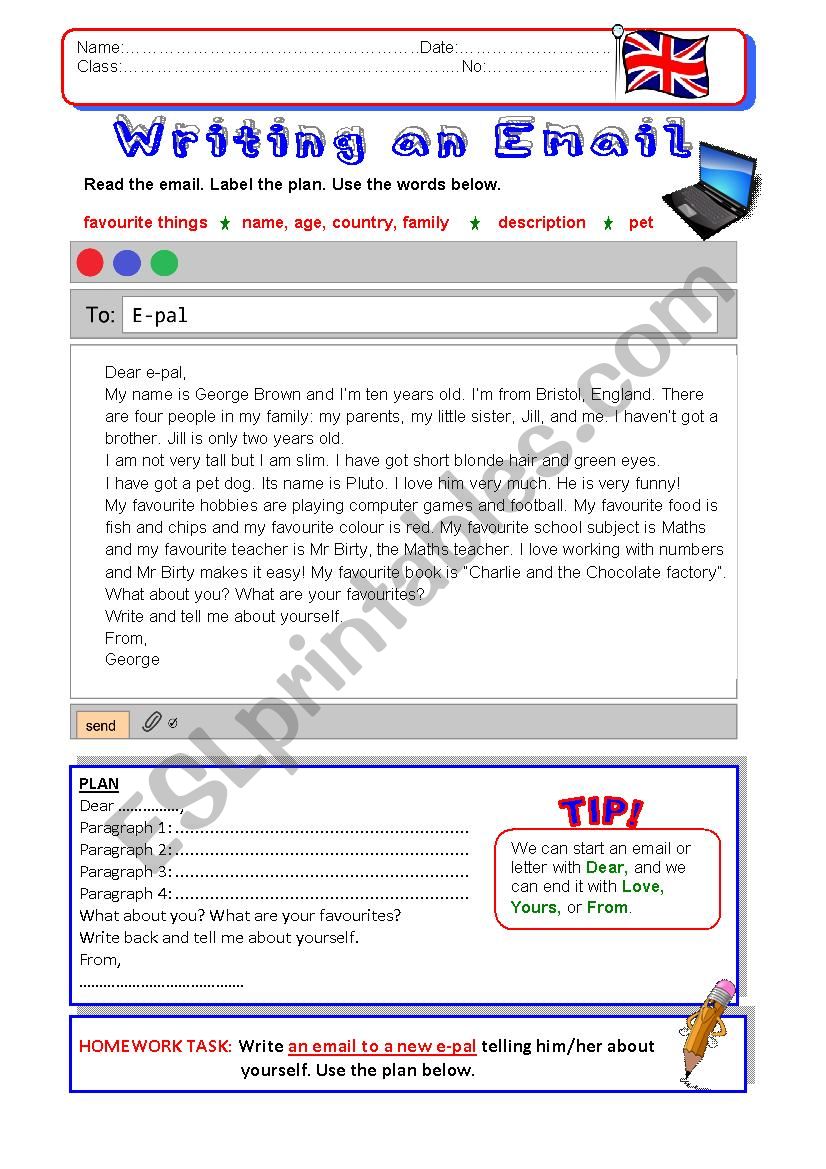 Writing an Email worksheet