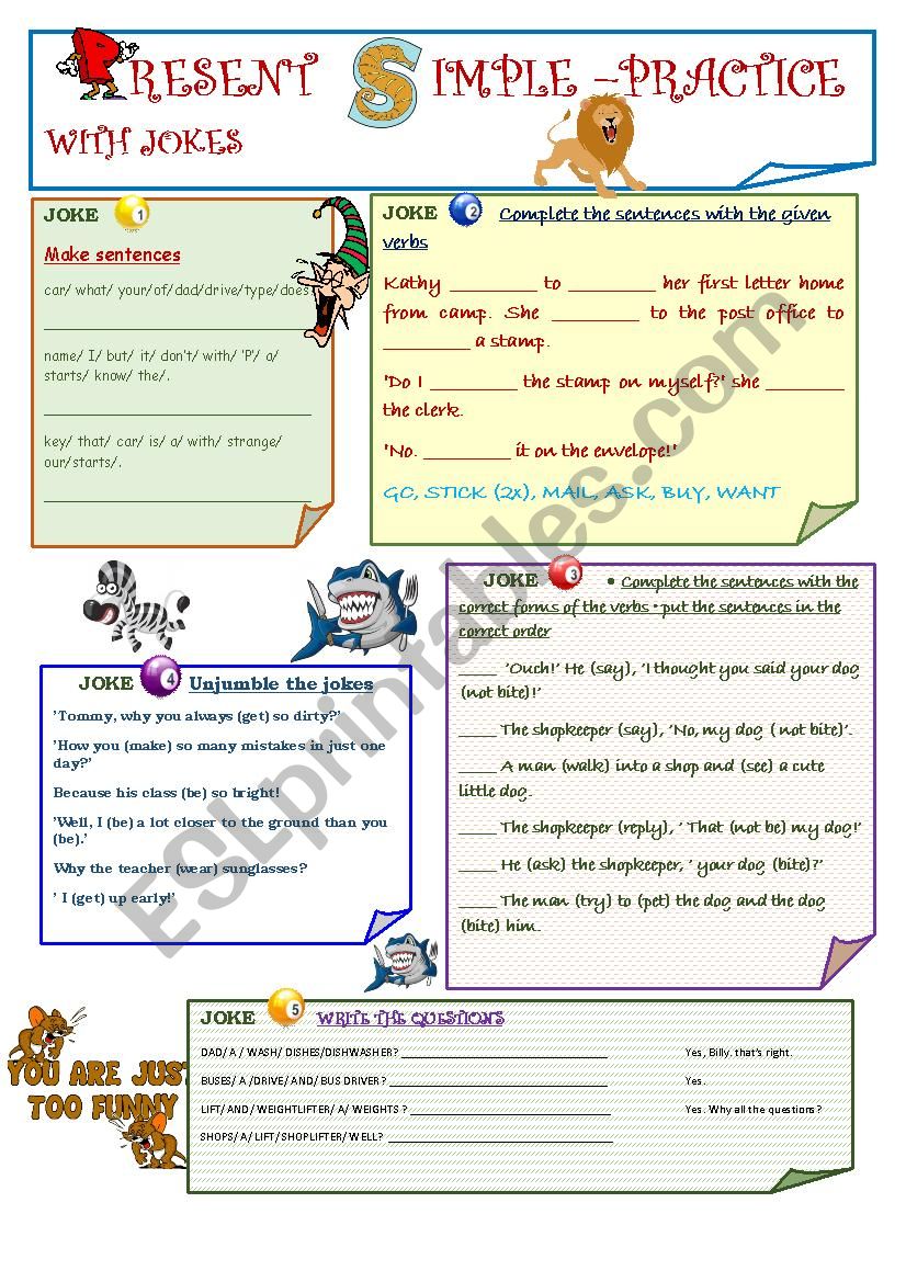 Present Simple with Jokes worksheet