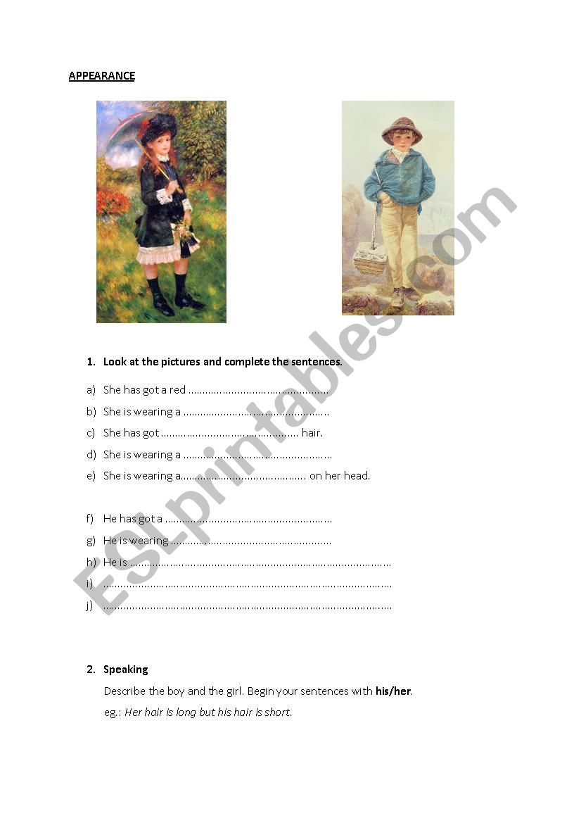 appearance worksheet