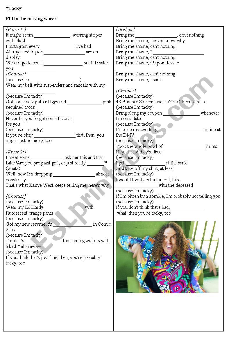 Tacky by Weird Al worksheet