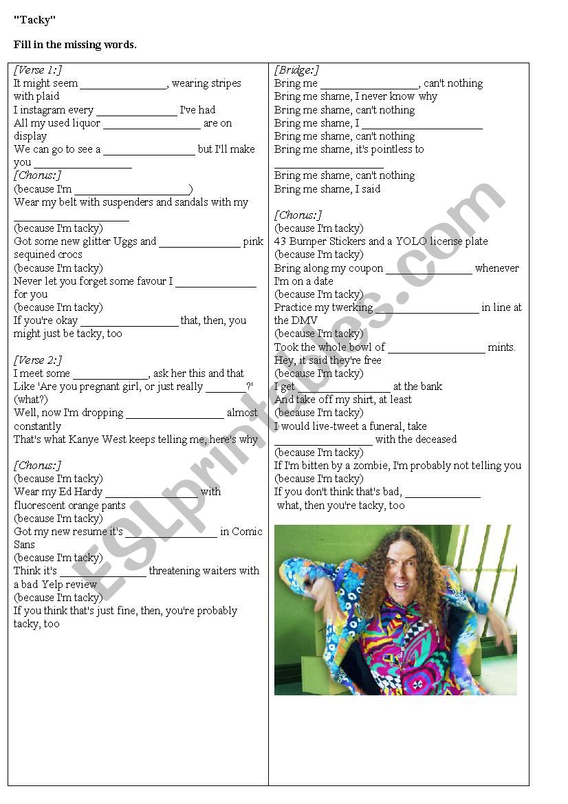 Â´TackyÂ´ by Weird Al worksheet