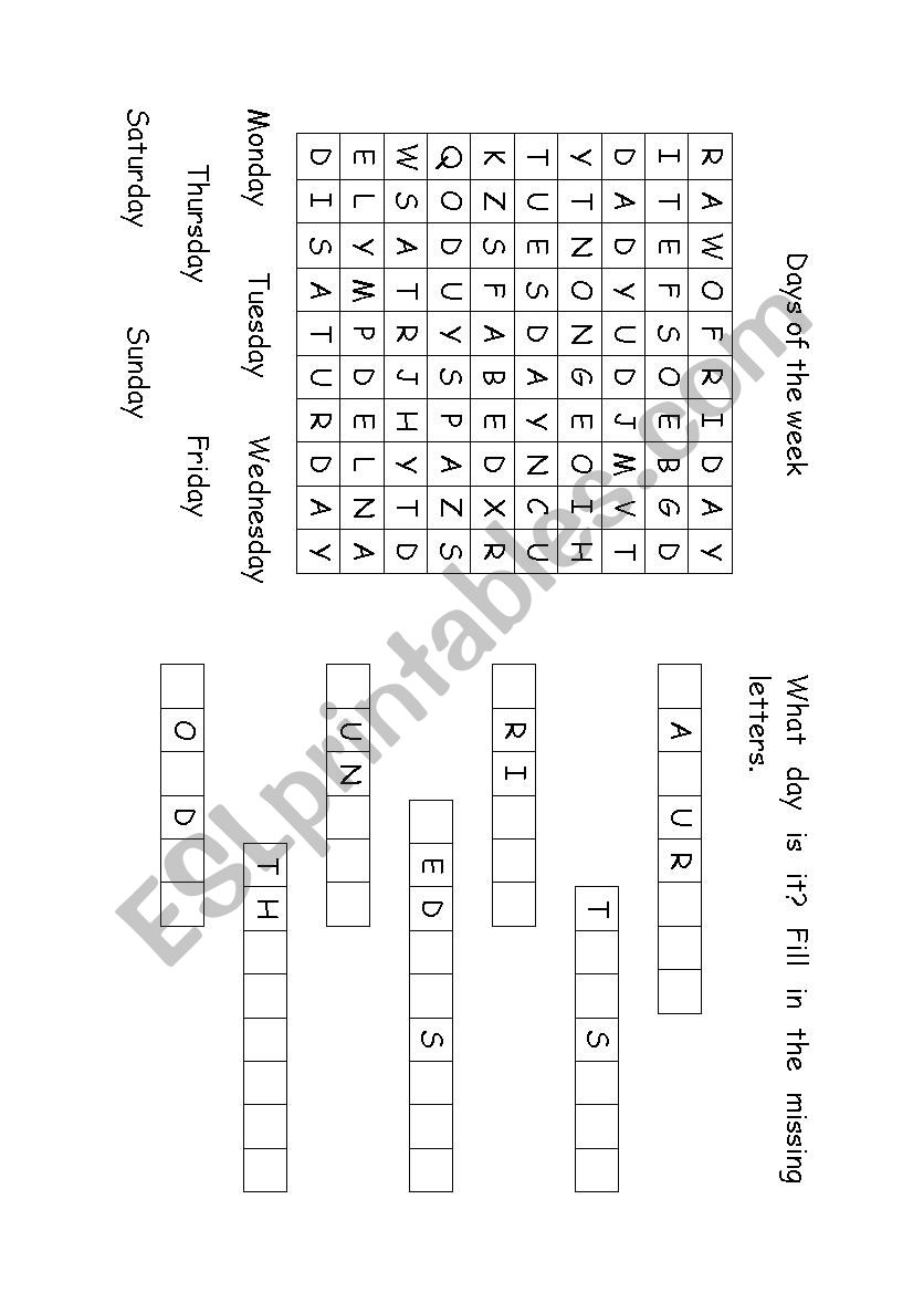 Days of the week worksheet