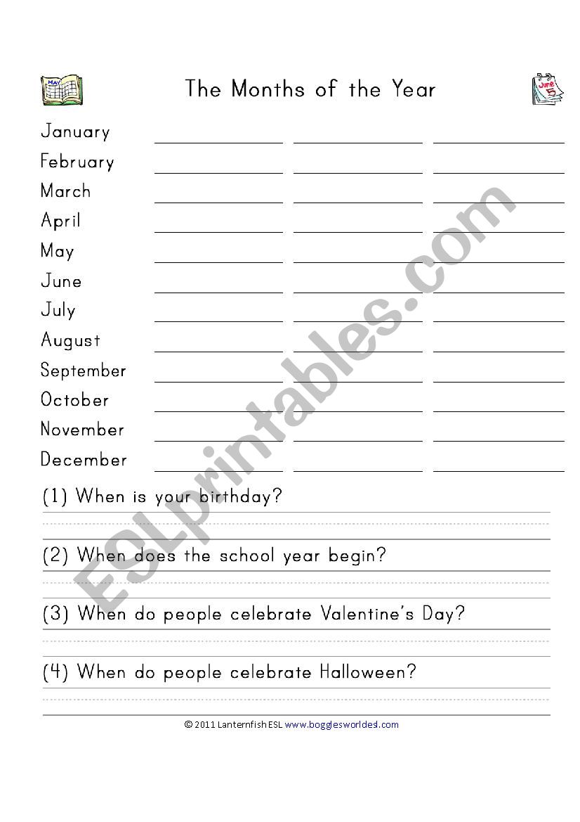 months  worksheet