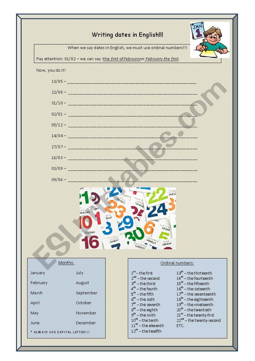 Dates worksheet