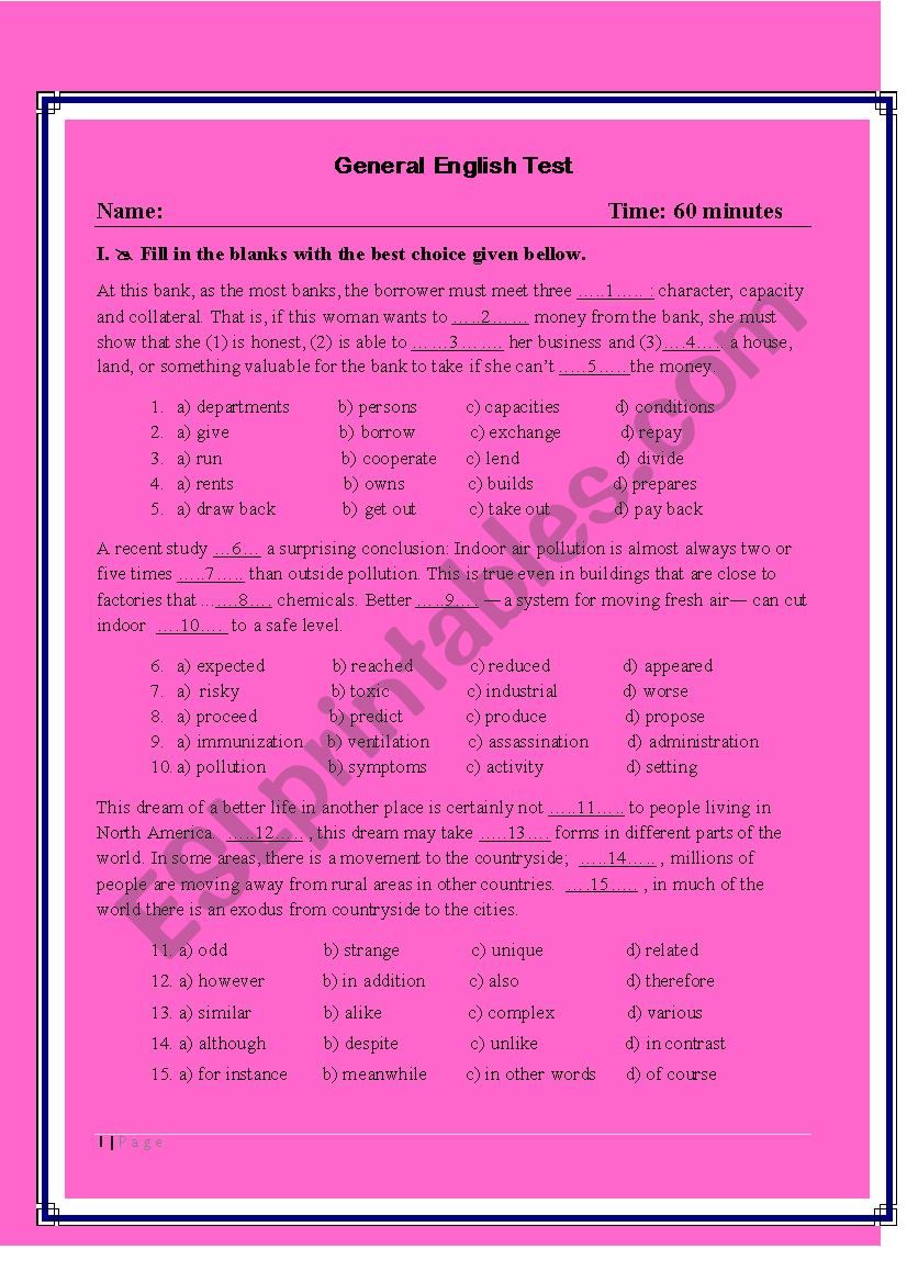 A General English Test worksheet