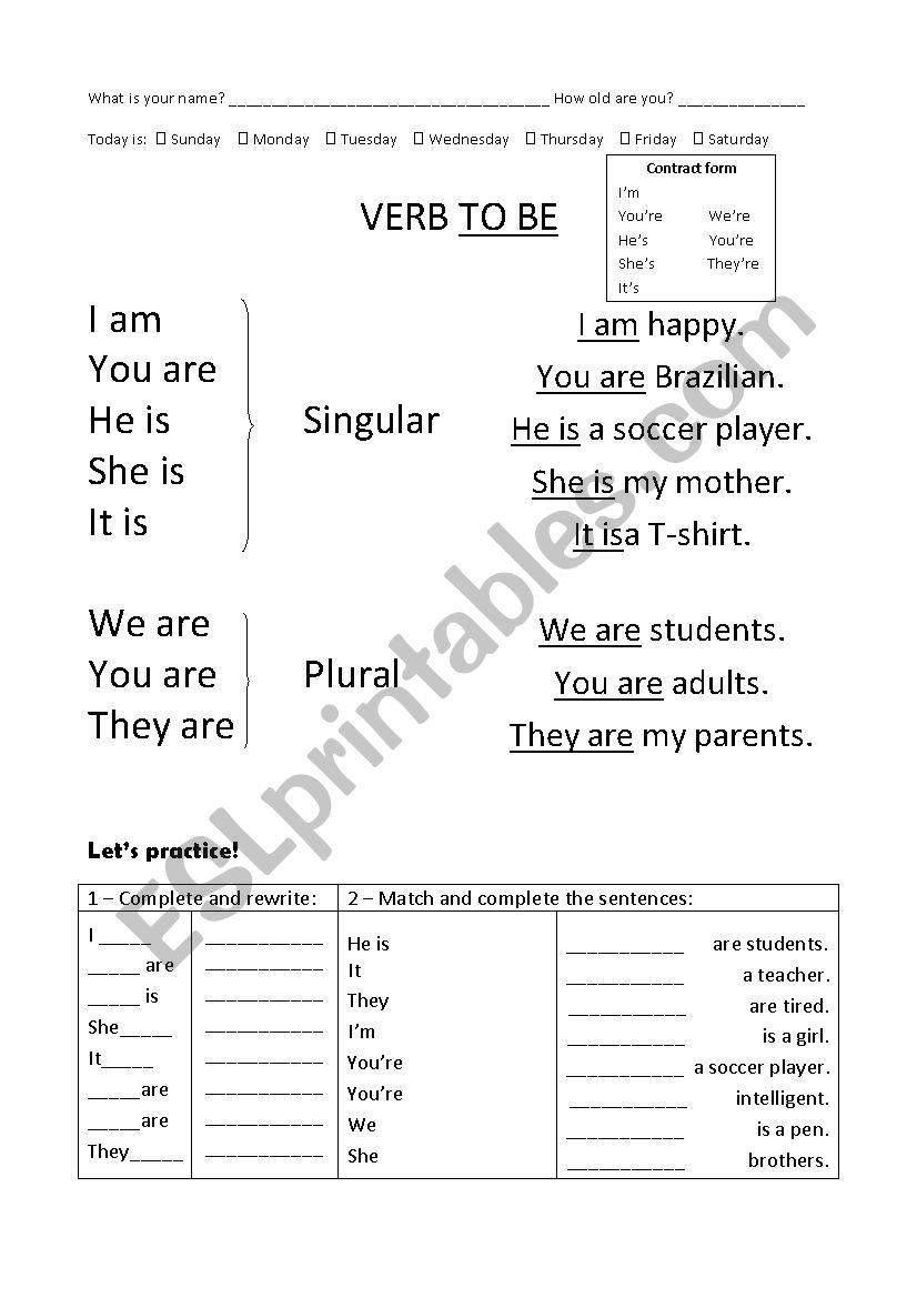 Verb To be worksheet