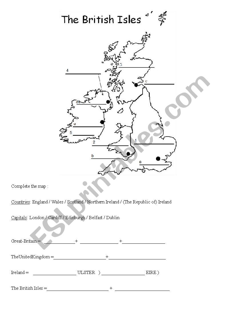 Blank United Kingdom Map worksheet