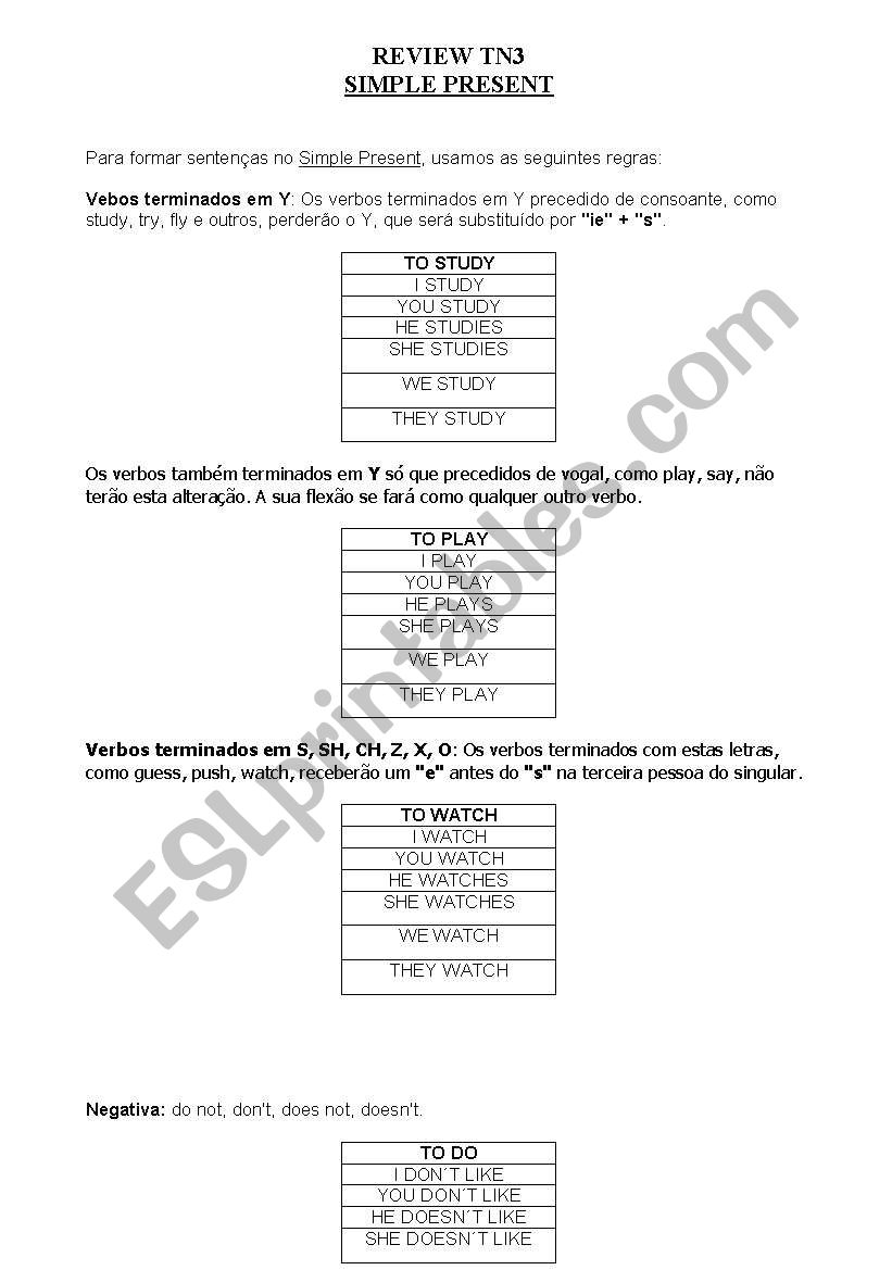 Review about Simple Present worksheet
