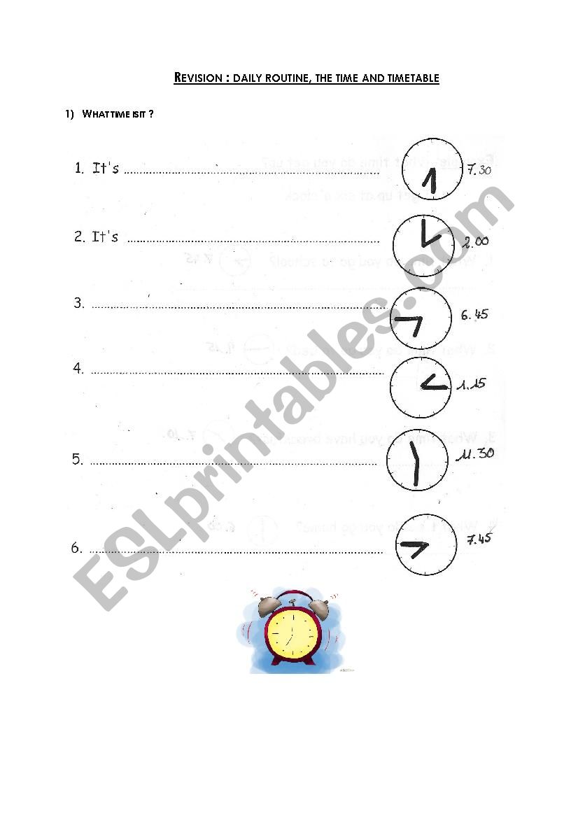 Daily routine + time + school timetable exercises