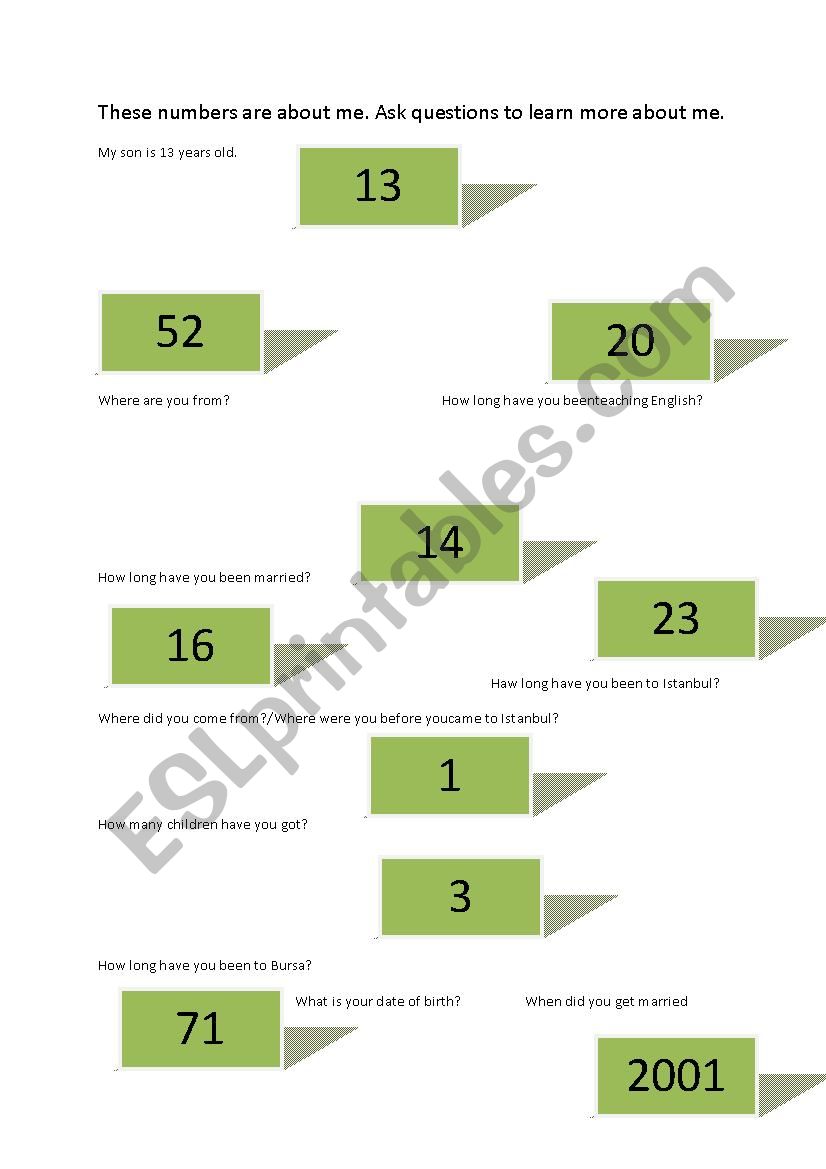 questons and numbers worksheet