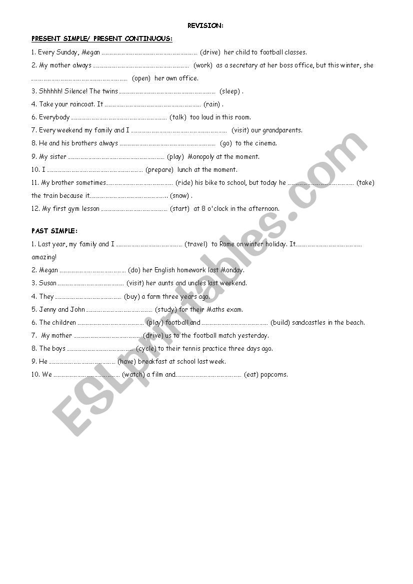 REVISION worksheet