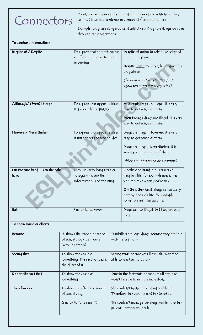 Connectors  worksheet