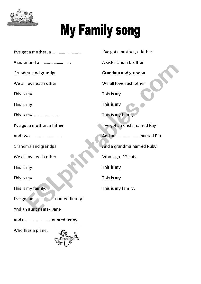 my famly song worksheet