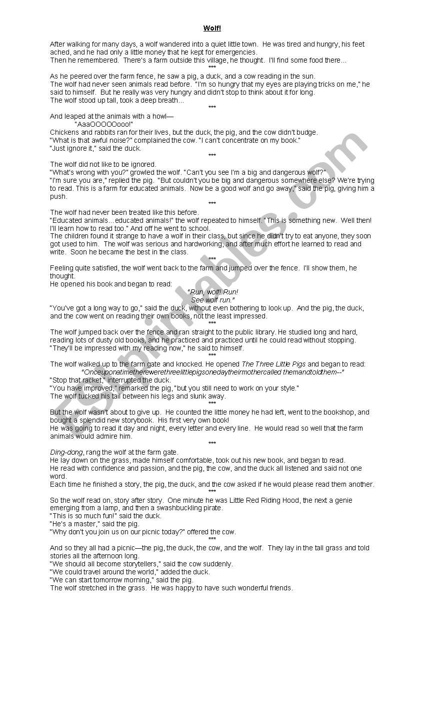 Wolf! text by Becky Bloom worksheet